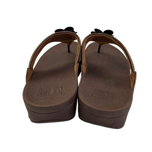 FitFlop Lulu Flower Patent Bronze Brown Thong Flip Flops Sandals Size 9 Shoes - Picture 4 of 10